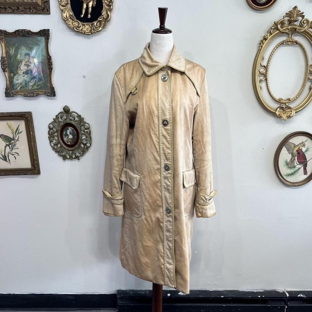 Vintage Coach Tan‎ Cotton Trench Coat - Polka Dot Lining - Size 10